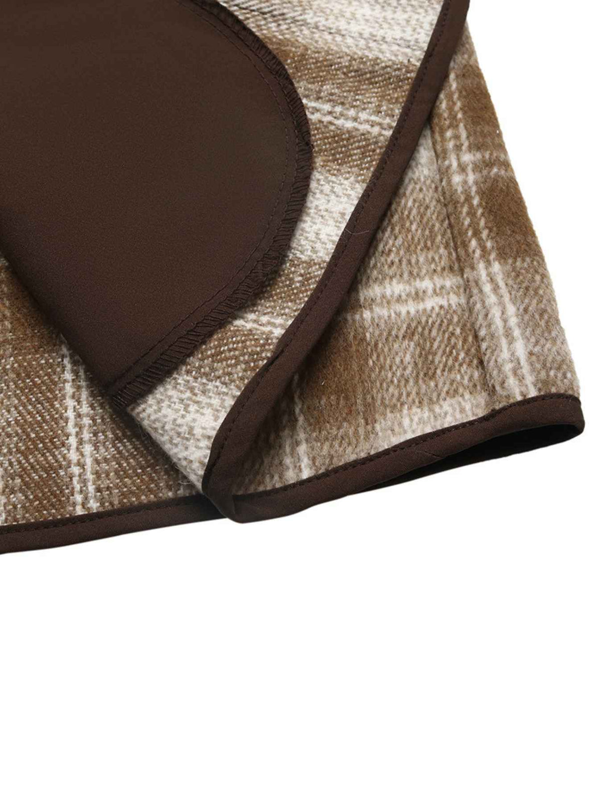 Camel Brushed Check Collarless Jacket with Brown Trim
