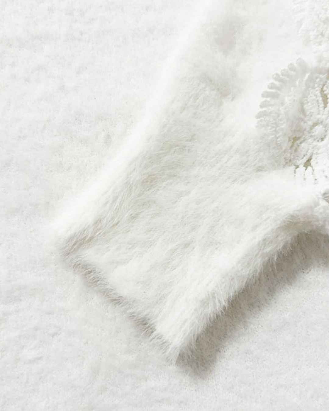 Boat Neck Lace Sleeve Fluffy Knit Jumper