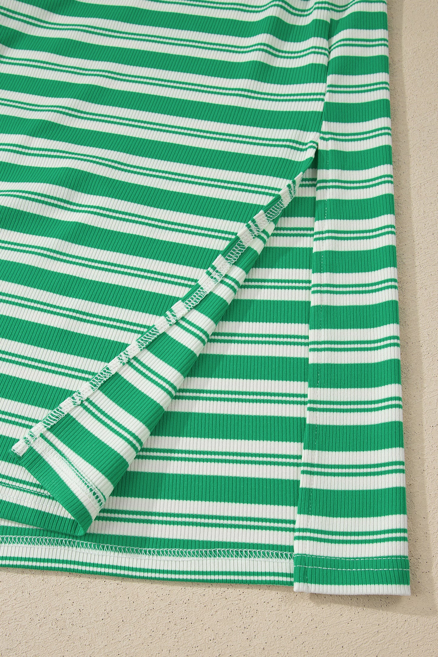 Women's Green Striped Summer Midi Dress with Pockets