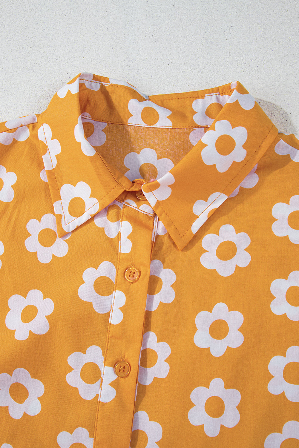 Women's Yellow Flower Bracelet Sleeve Buttons Collared Summer Midi Dress