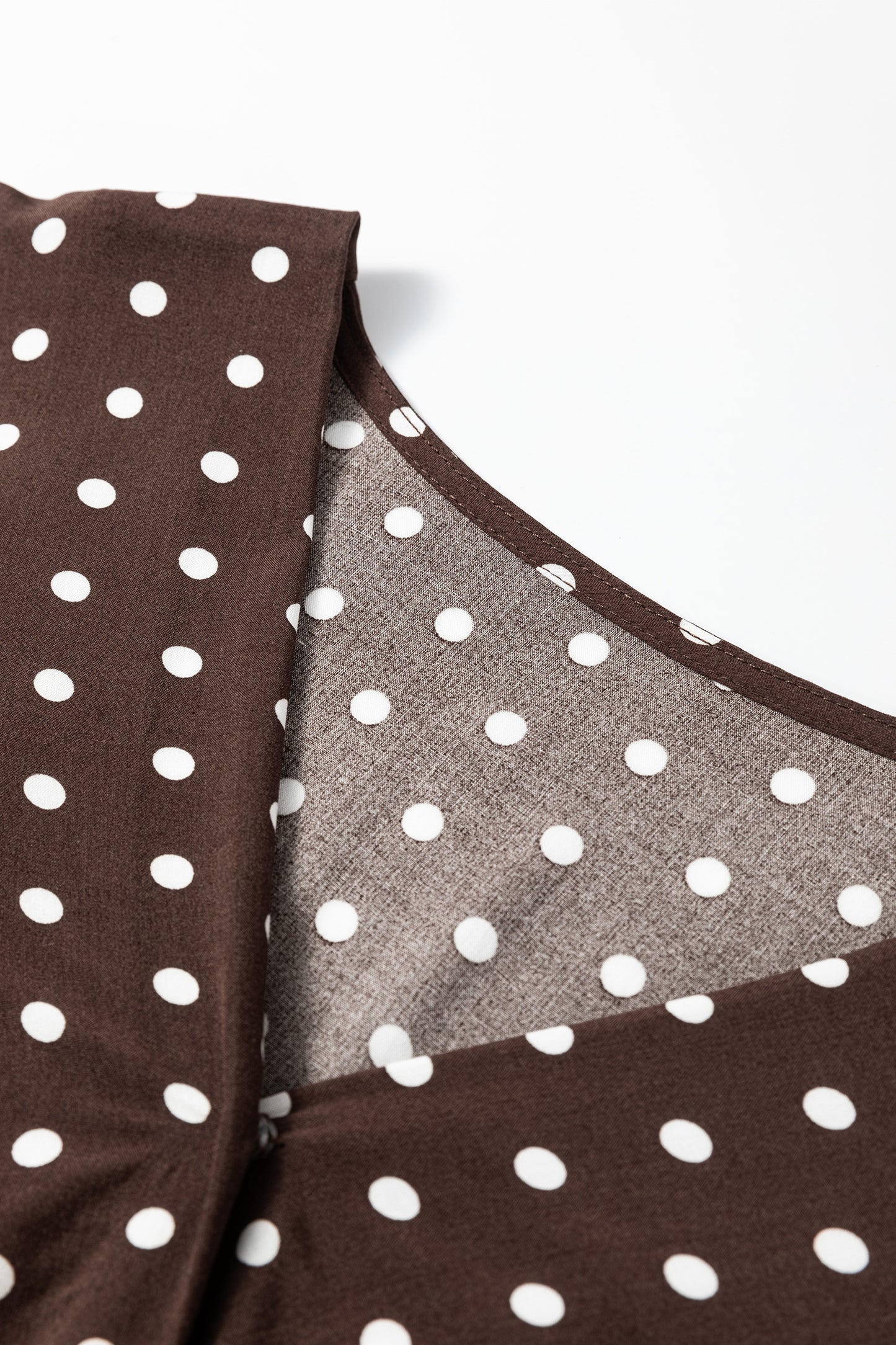 Women's Brown Polka Dot Long Sleeve Summer Mini Dress