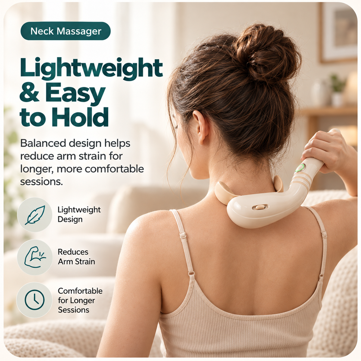 Cordless Handheld Neck & Shoulder Massager – Long-Handle Kneading Massager for Neck, Shoulders, Arms & Legs