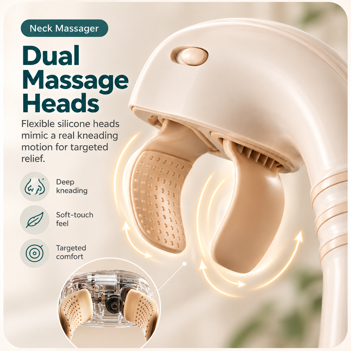 Cordless Handheld Neck & Shoulder Massager – Long-Handle Kneading Massager for Neck, Shoulders, Arms & Legs