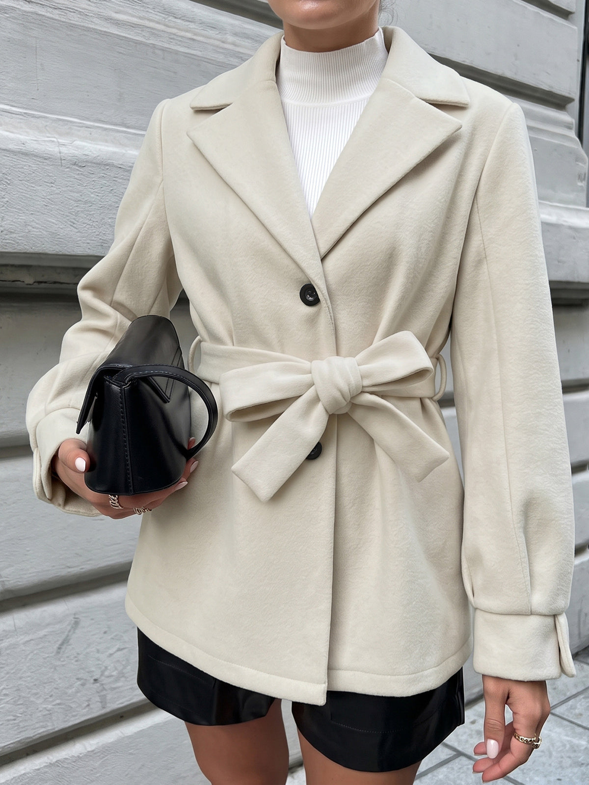 Tie Waist Single Breasted Short Belted Coat