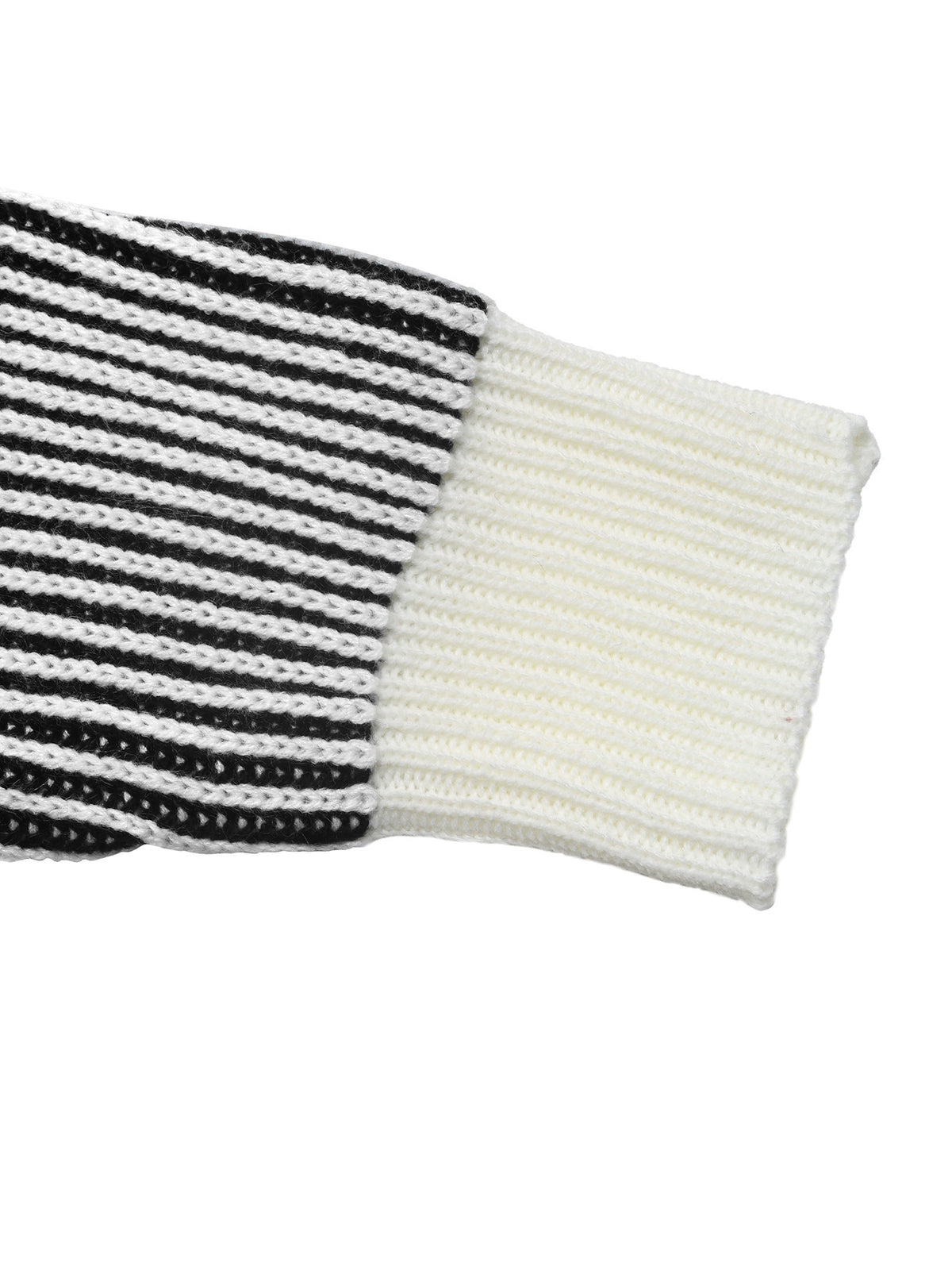 Wide Contrast Collar Vertical Stripe Ribbed Jumper