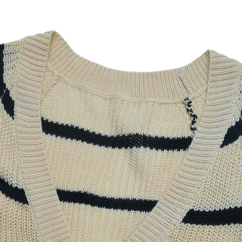 Button Front Stripe Longline Knit Cardigan
