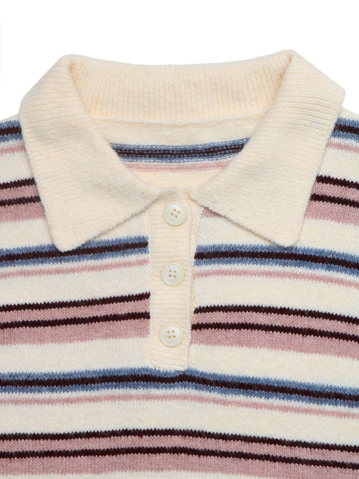 Button Polo Collar Striped Knit Jumper