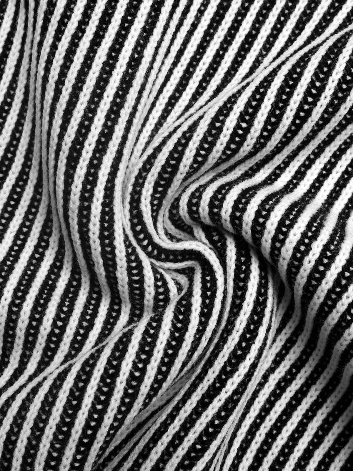 Wide Contrast Collar Vertical Stripe Ribbed Jumper