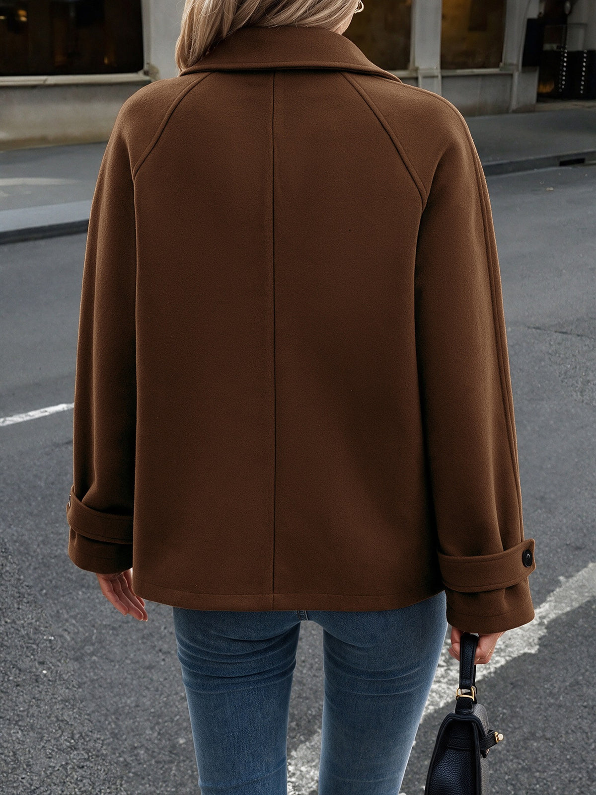 Collared Single Breasted Raglan Sleeve Car Coat