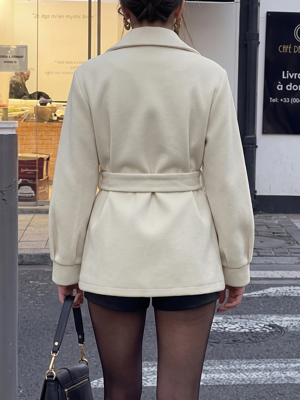 Tie Waist Single Breasted Short Belted Coat