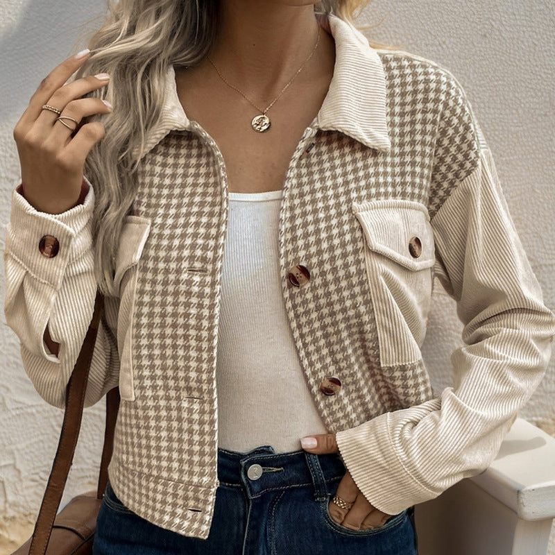 Women's Houndstooth Cropped Jacket - front view, open