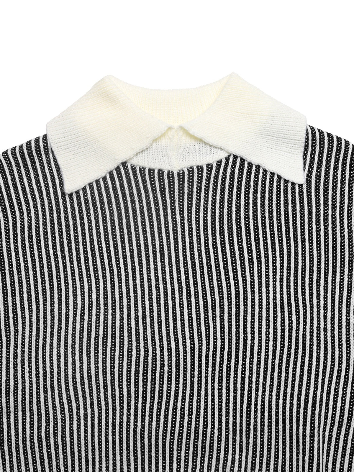 Wide Contrast Collar Vertical Stripe Ribbed Jumper