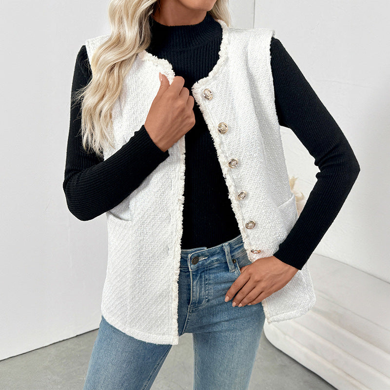 Women's Button Waistcoat - front view, open