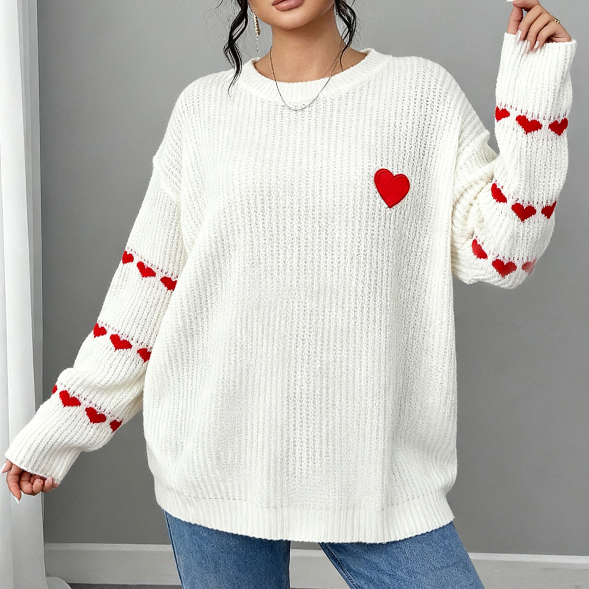 Women's Heart Sleeve Jumper in White, view 3