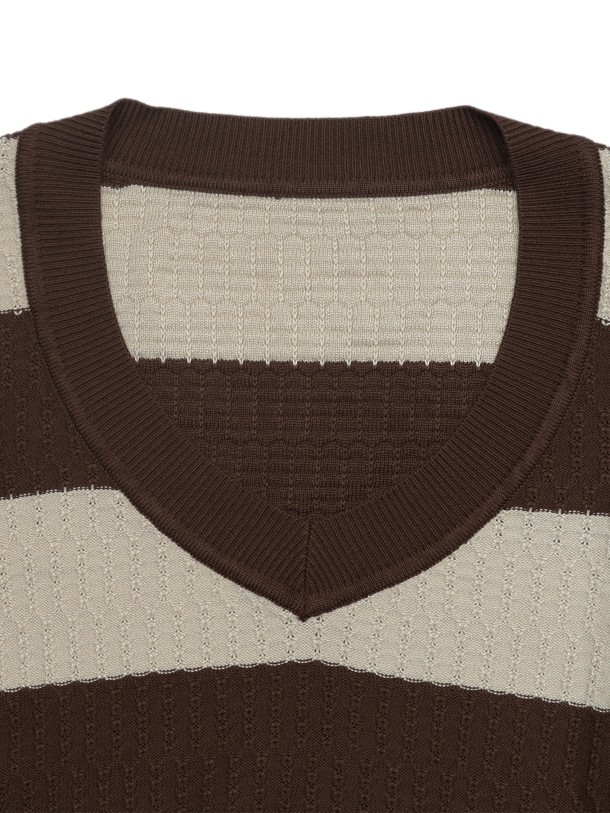 Textured Honeycomb Stripe Ribbed V Neck Fitted Jumper