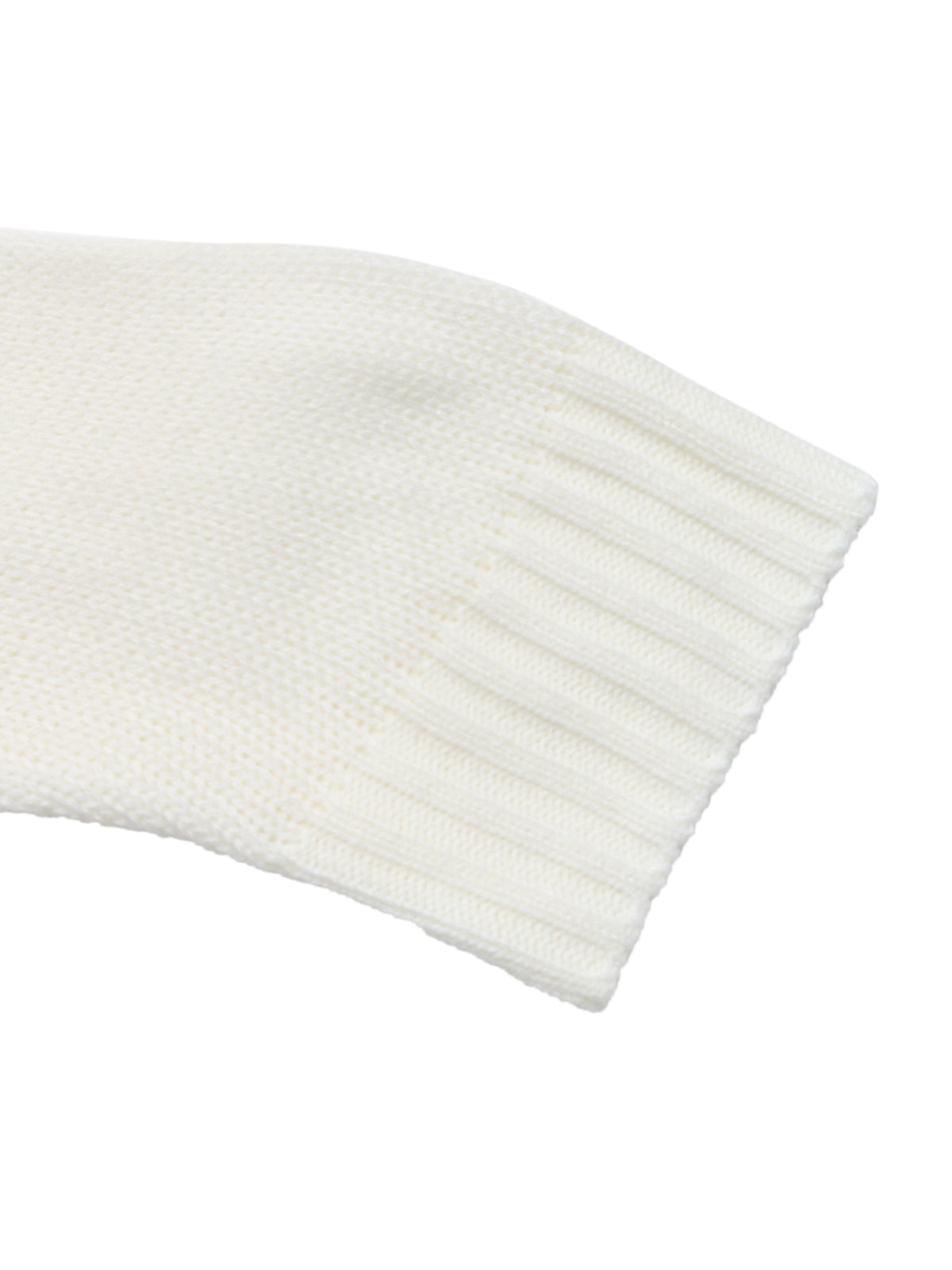 Close-up of a white ribbed knit sleeve on a white background