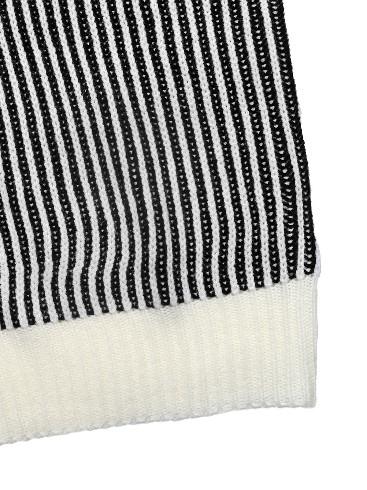 Wide Contrast Collar Vertical Stripe Ribbed Jumper