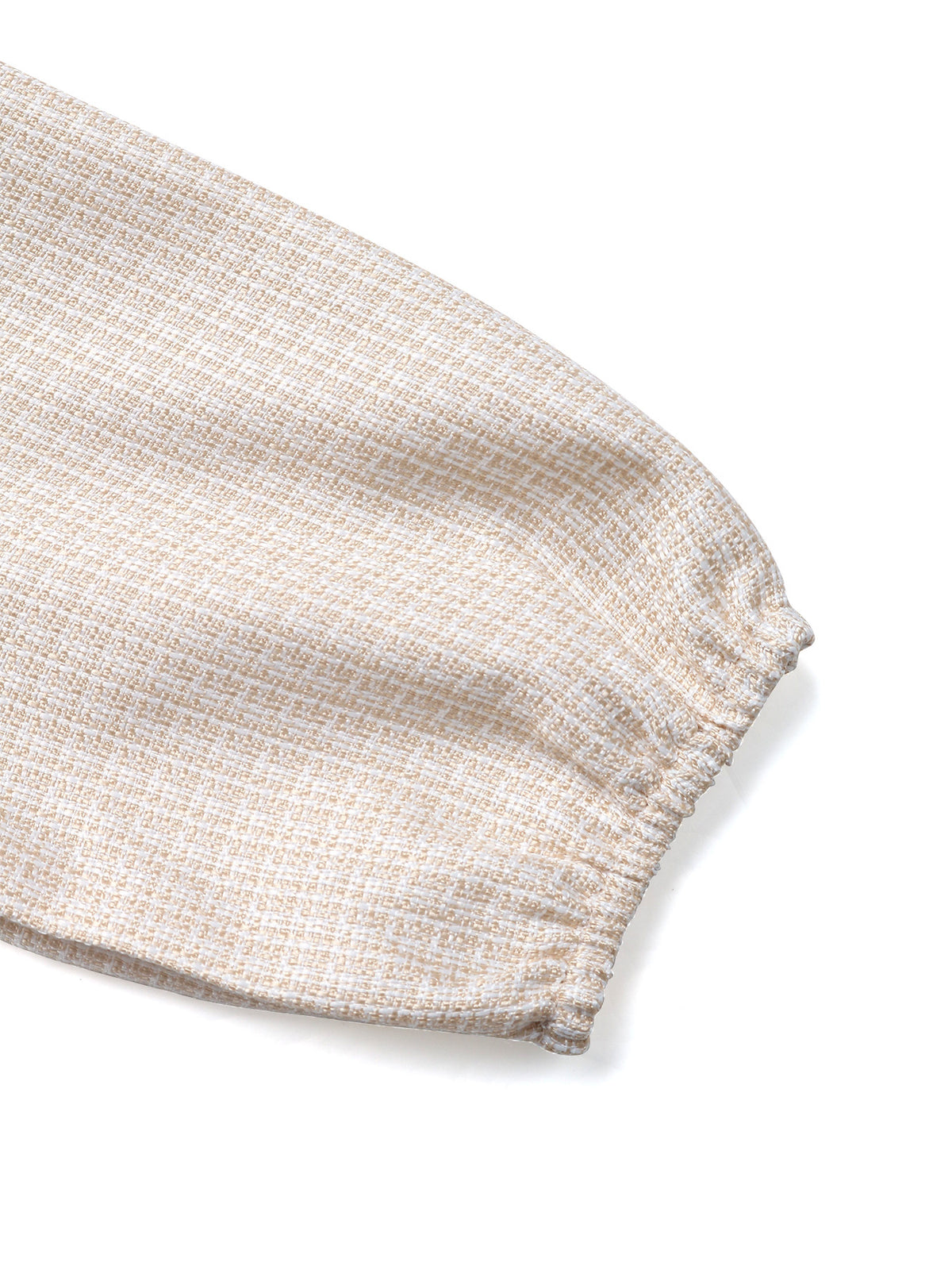 Covered Button Puff Sleeve Cropped Tweed Effect Jacket