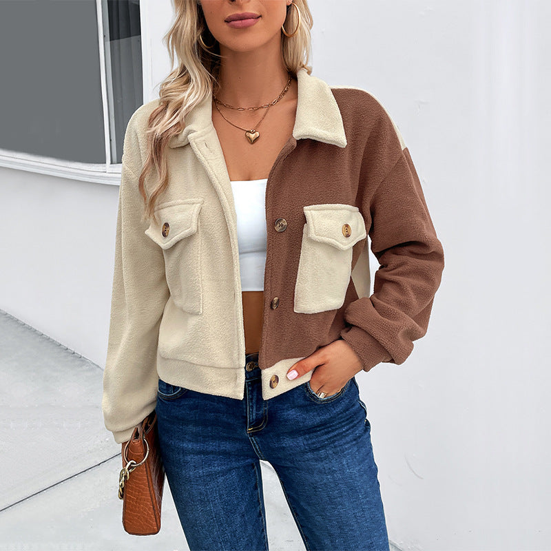 Women's Cropped Fleece Jacket in Beige