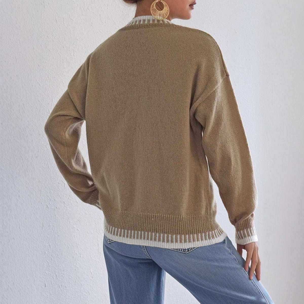 Women's Contrast Stitch Jumper - camel, back view
