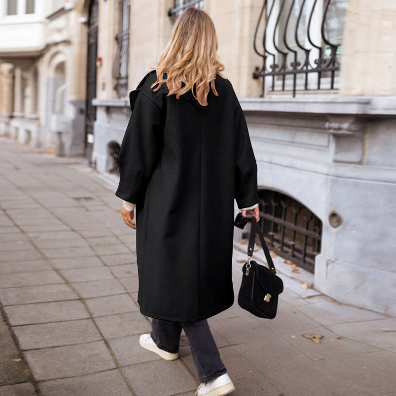 Women's Long Wool Coat in Black, view 5