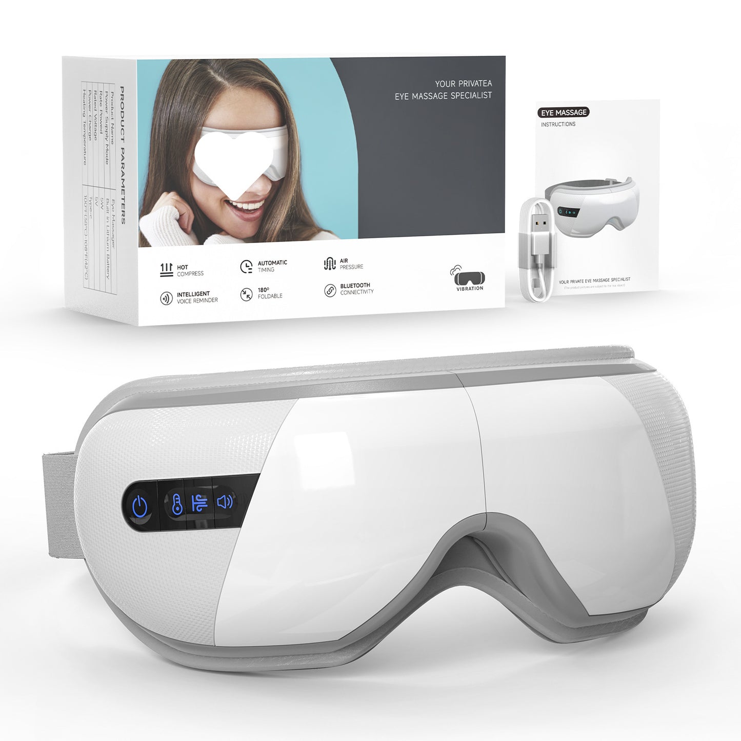 Almorio Rechargeable Eye Massager with Heat & Bluetooth
