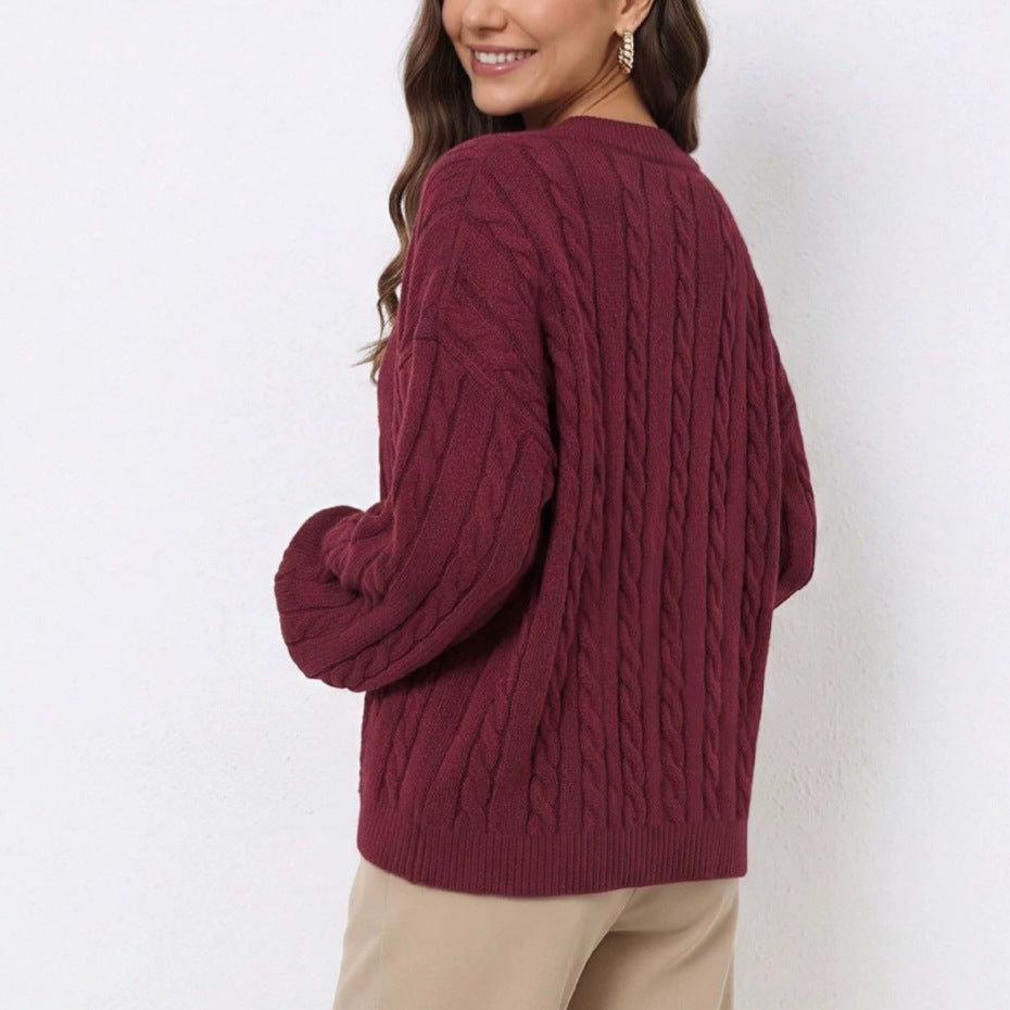 Women's Cable Knit Jumper - burgundy, back view