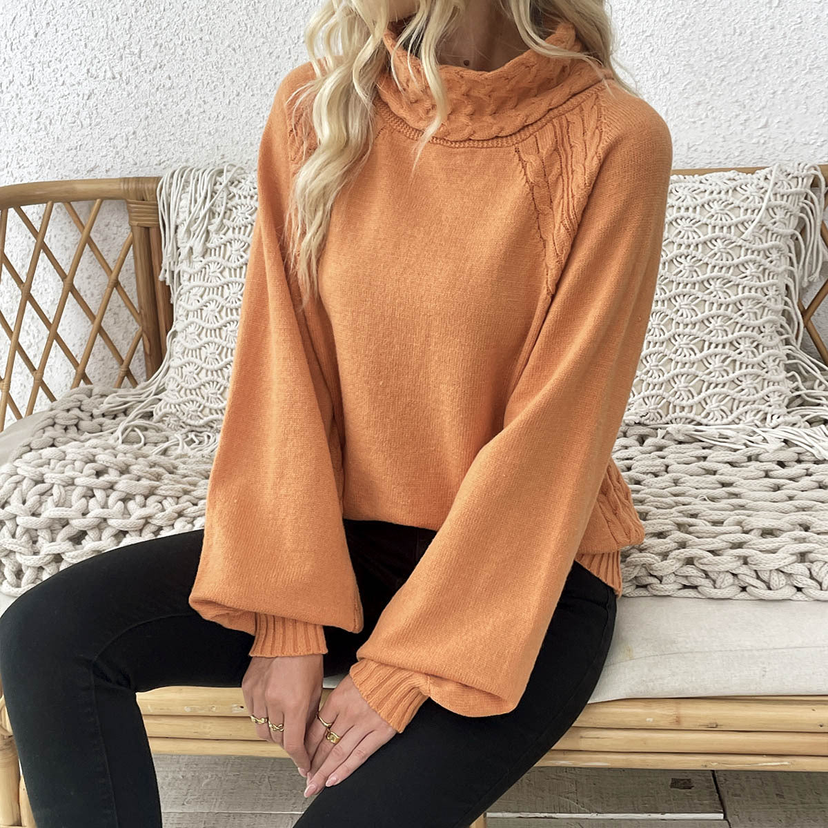 Women's Roll Neck Jumper - orange, front view