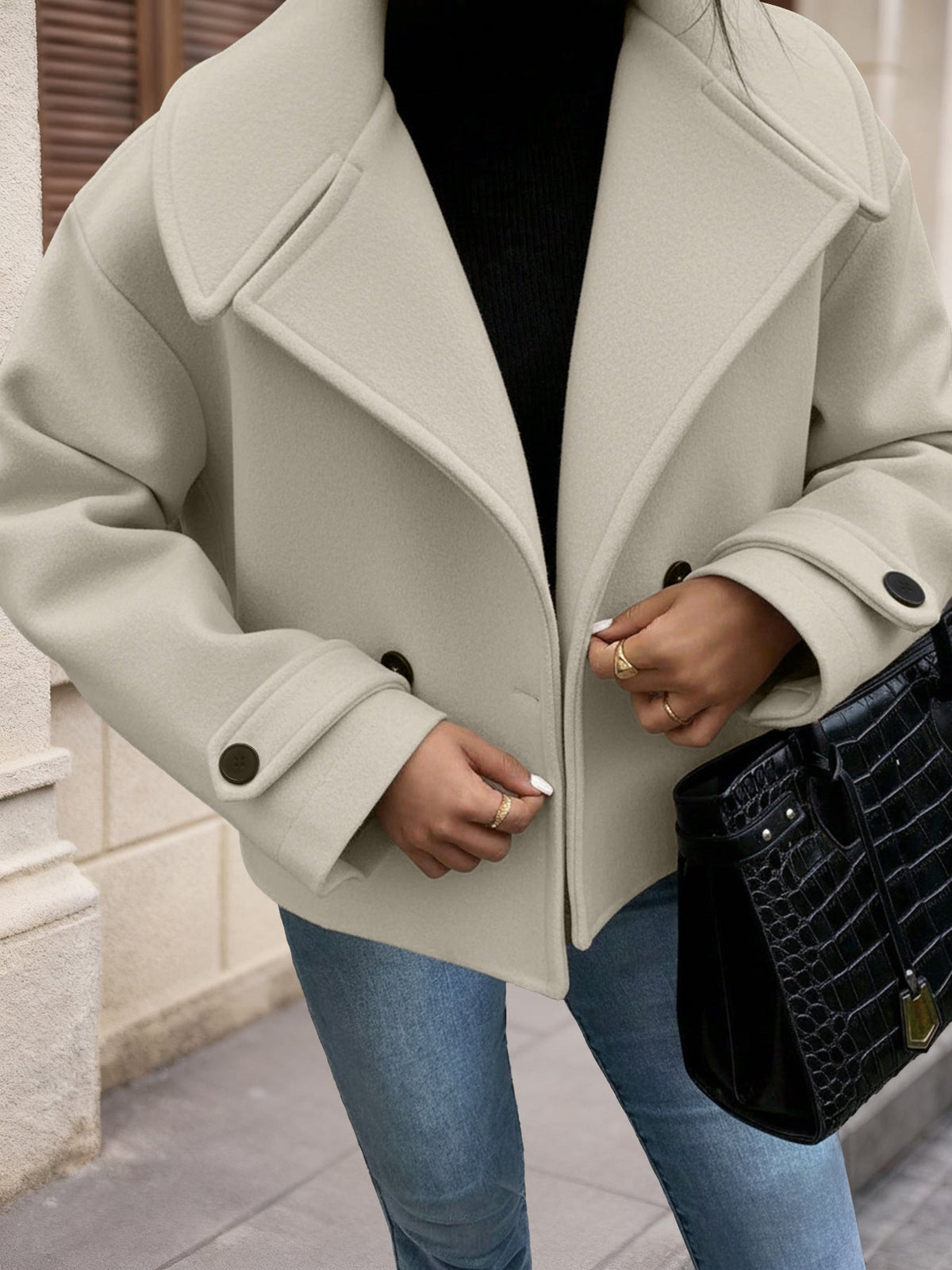 Women's Double Breasted Coat in Beige, view 3