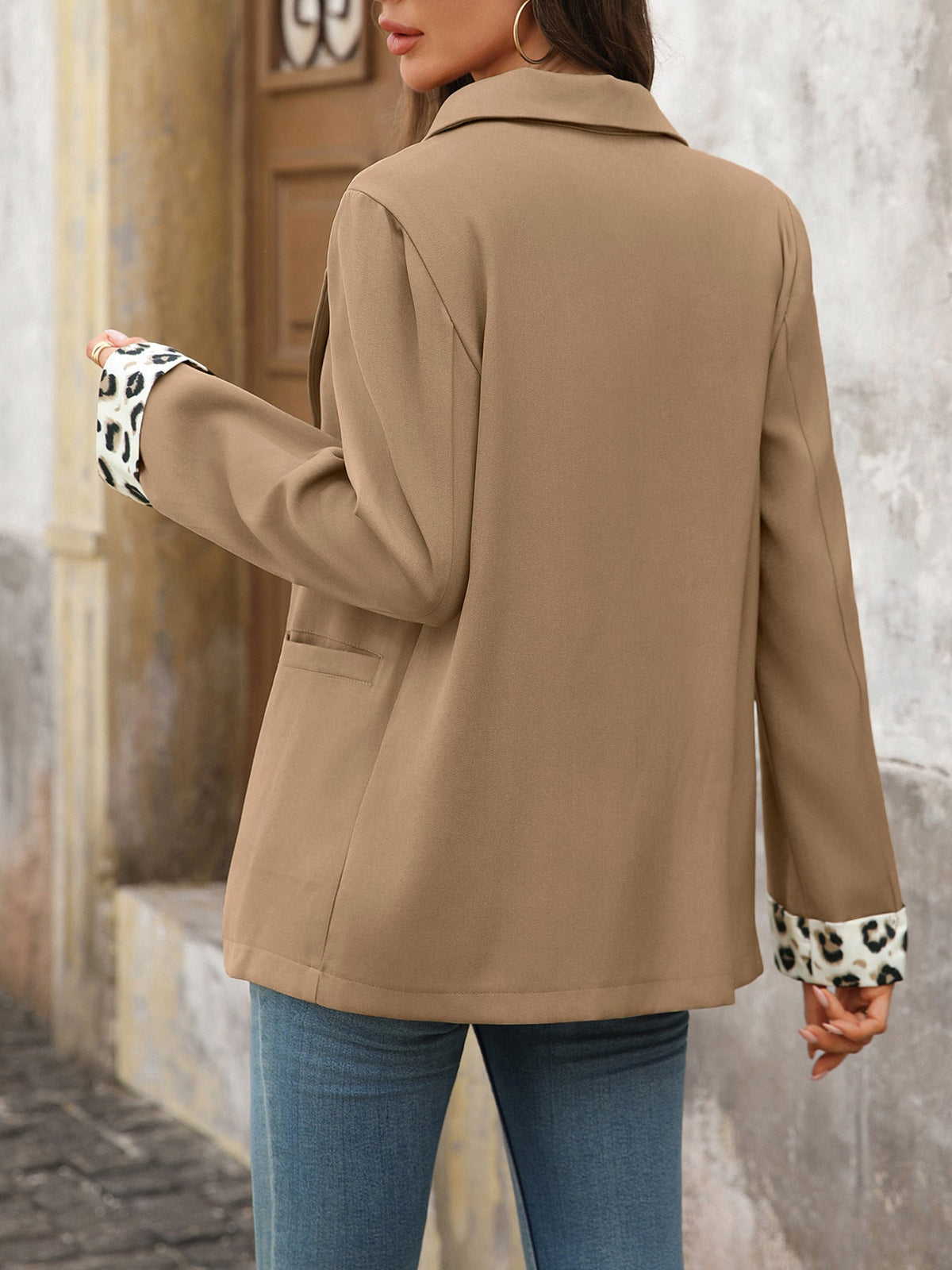 Women's Leopard Cuff Blazer in Camel, view 2