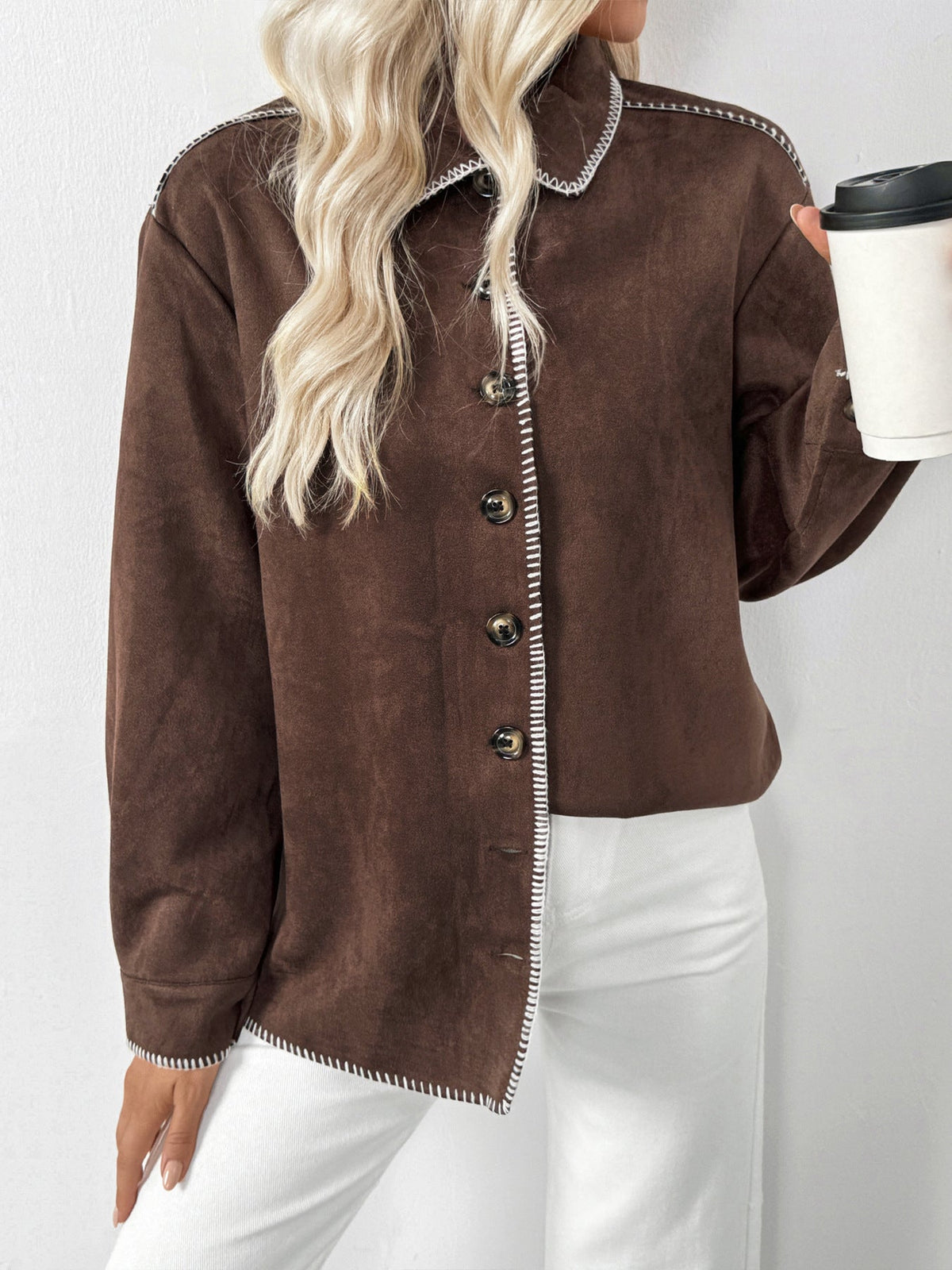Women's Suede Shirt Jacket in Brown, view 5