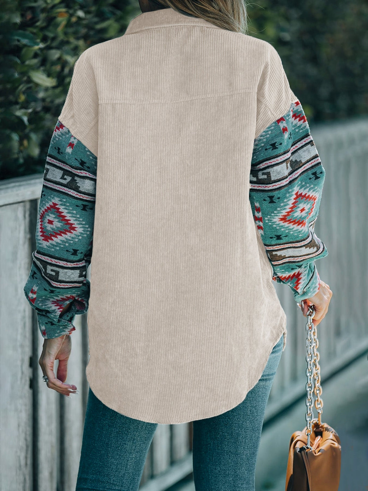 Women's Patchwork Shirt Jacket in Beige, view 7