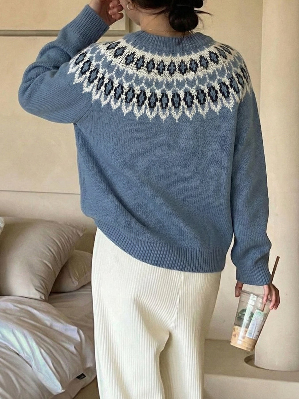 Women's Fair Isle Yoke Jumper in Grey