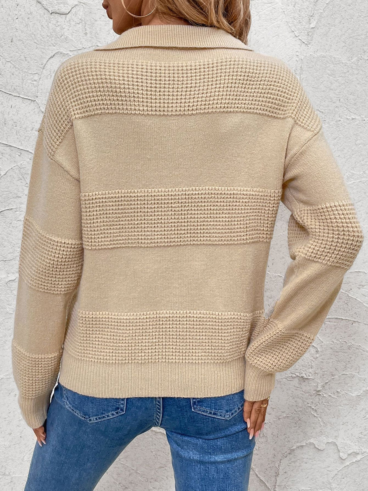 Women's Waffle Knit Jumper in Beige, view 6