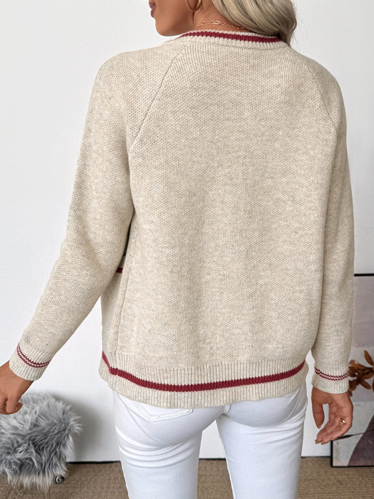 Women's Edge Trim Cardigan in Beige, view 5
