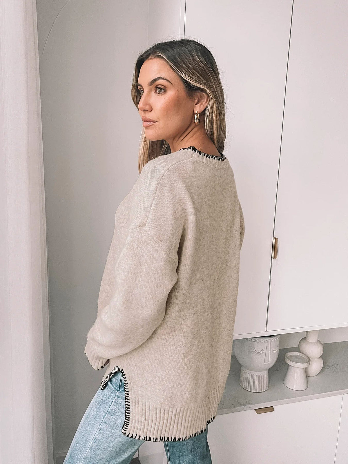 Women's Crew Neck Jumper in Beige, view 3