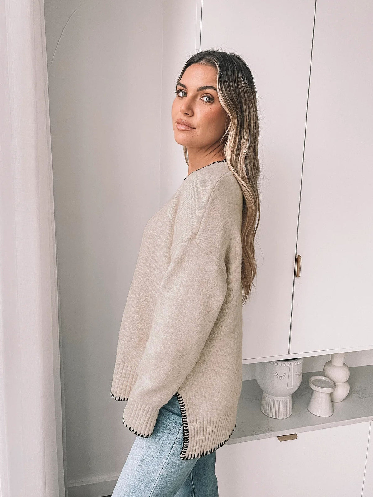 Women's Crew Neck Jumper in Beige, view 4