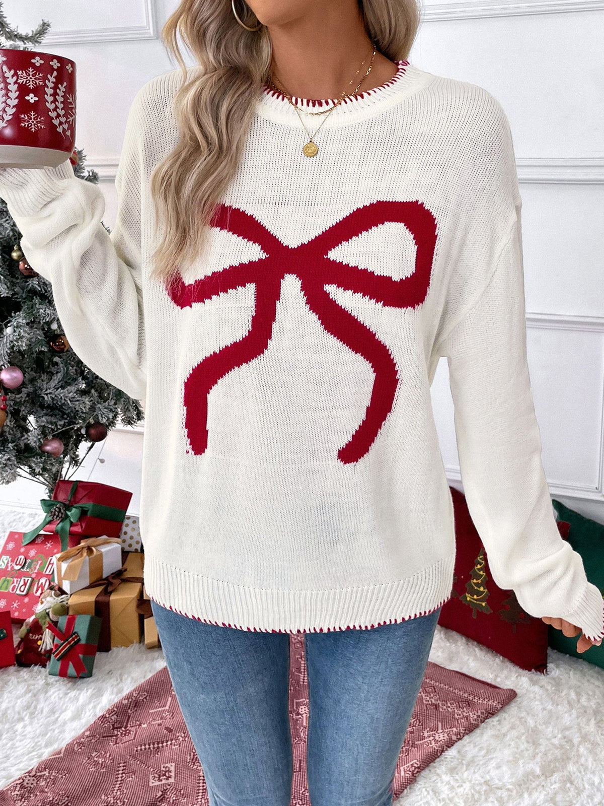 Women's Big Bow Jumper in Cream