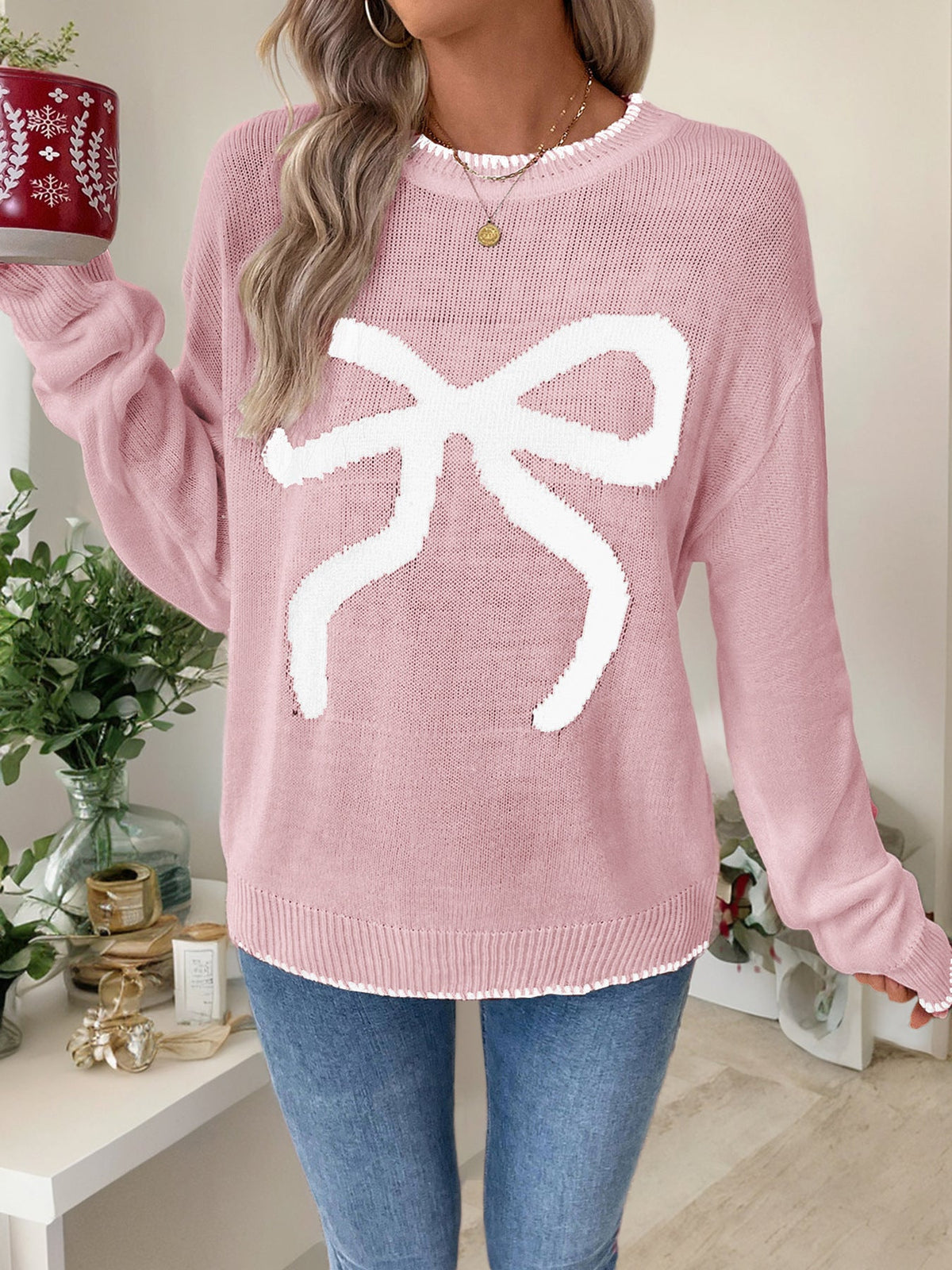 Women's Big Bow Jumper in Pink