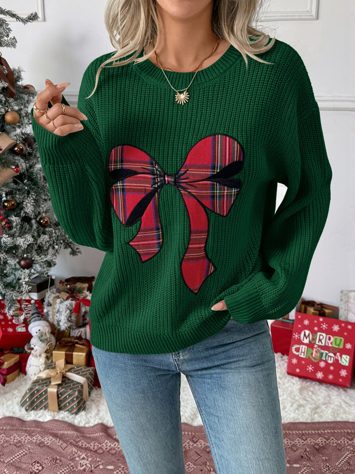 Women's Bow Jumper in Green