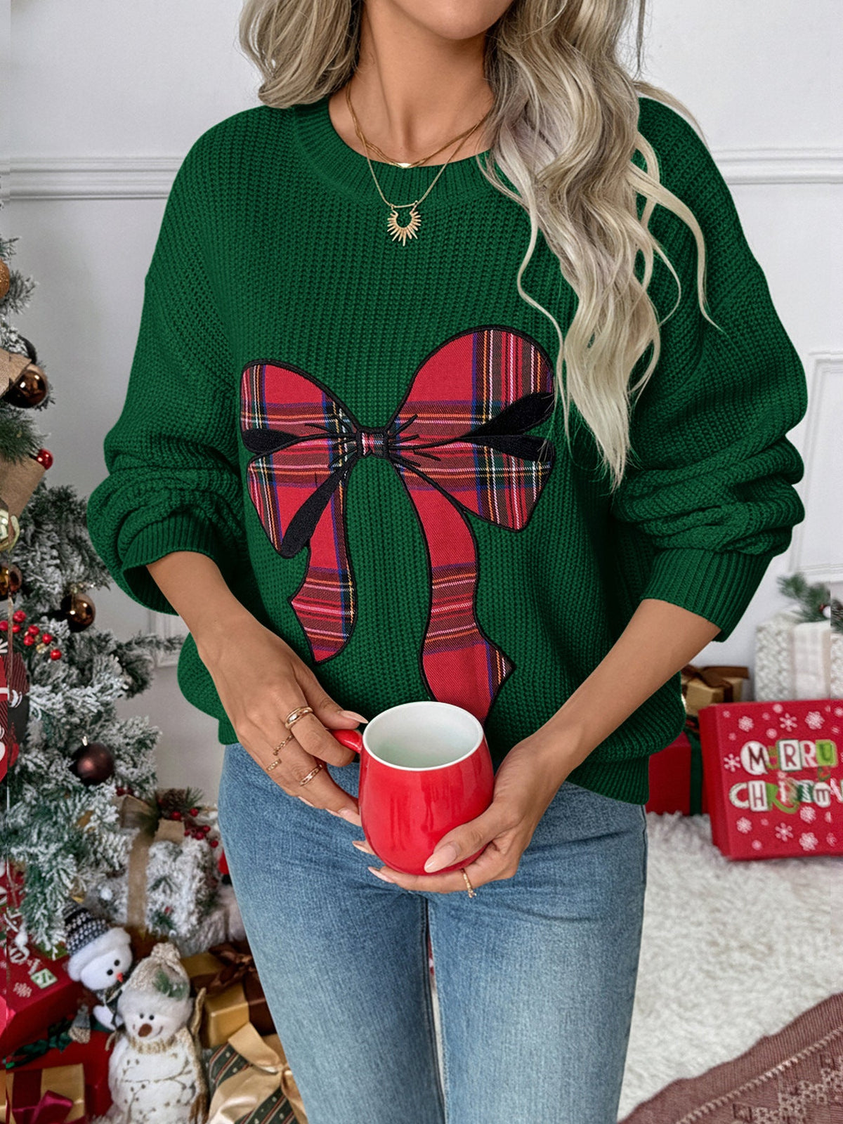 Women's Bow Jumper in Green, view 3