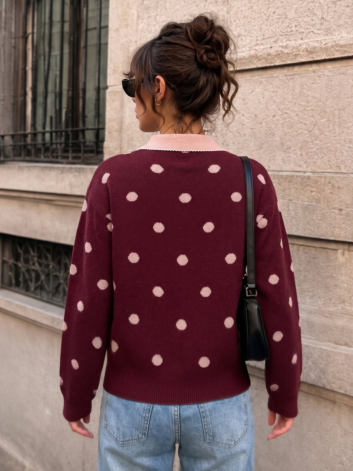 Women's Polka Dot Jumper in Burgundy, view 7