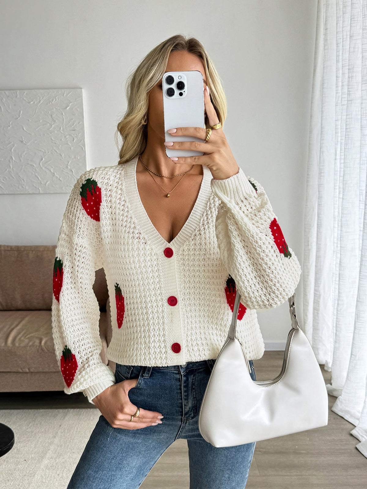 Women's Strawberry Cardigan in Cream
