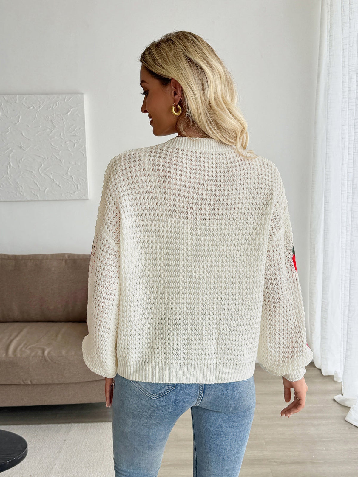 Women's Strawberry Cardigan in Cream, view 2