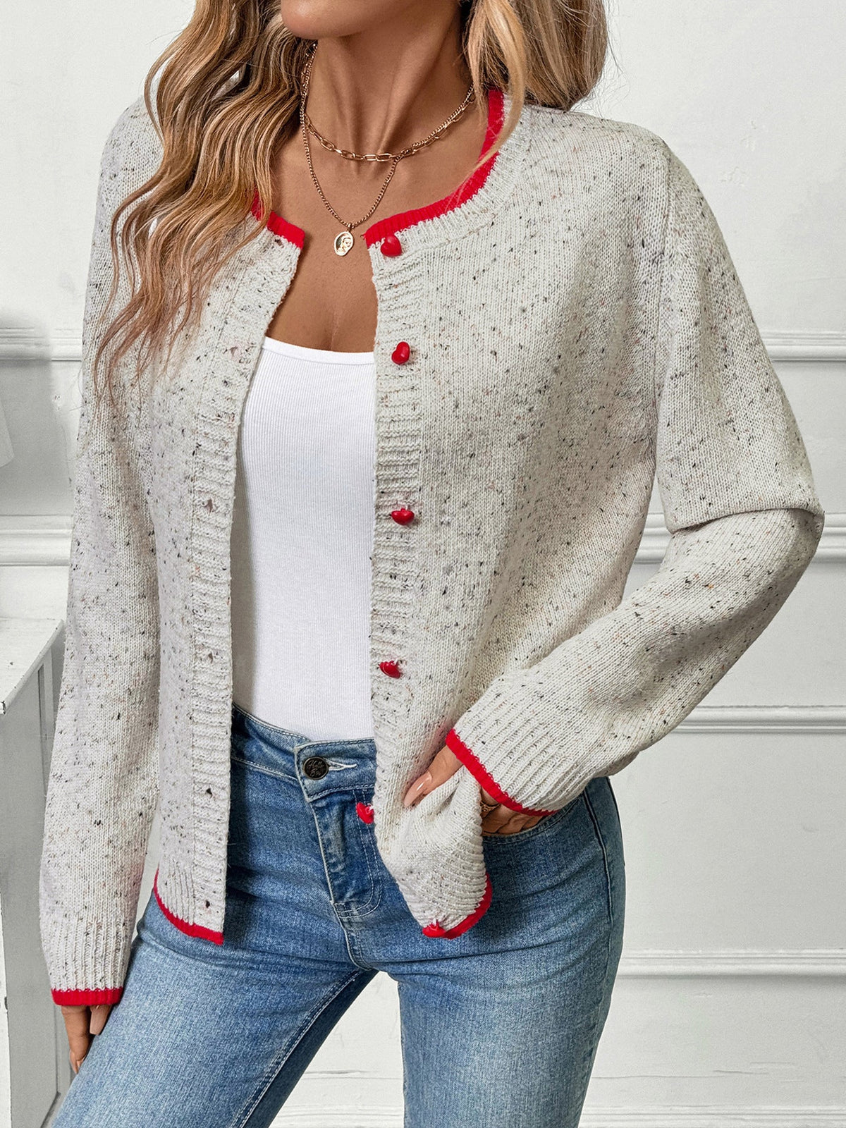 Women's Tipped Cardigan in Grey, view 5