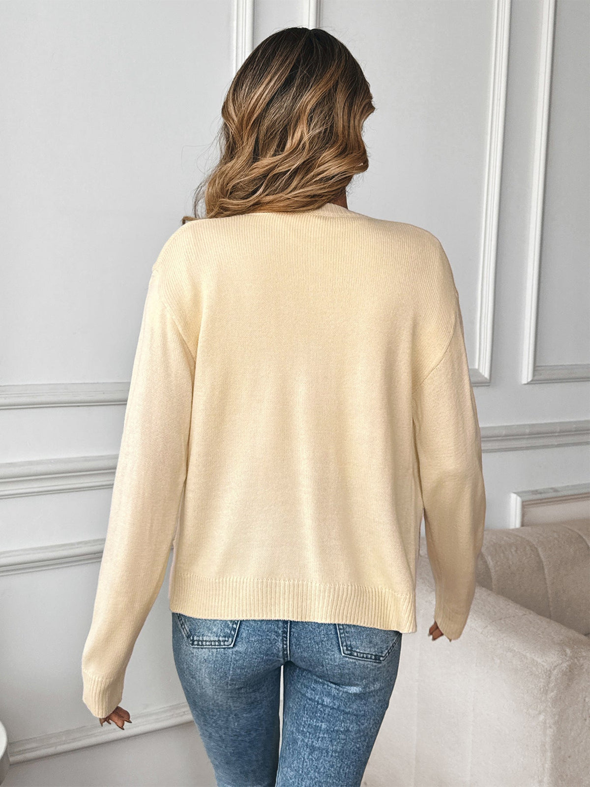 Women's Teddy Bear Cardigan in Cream, view 6
