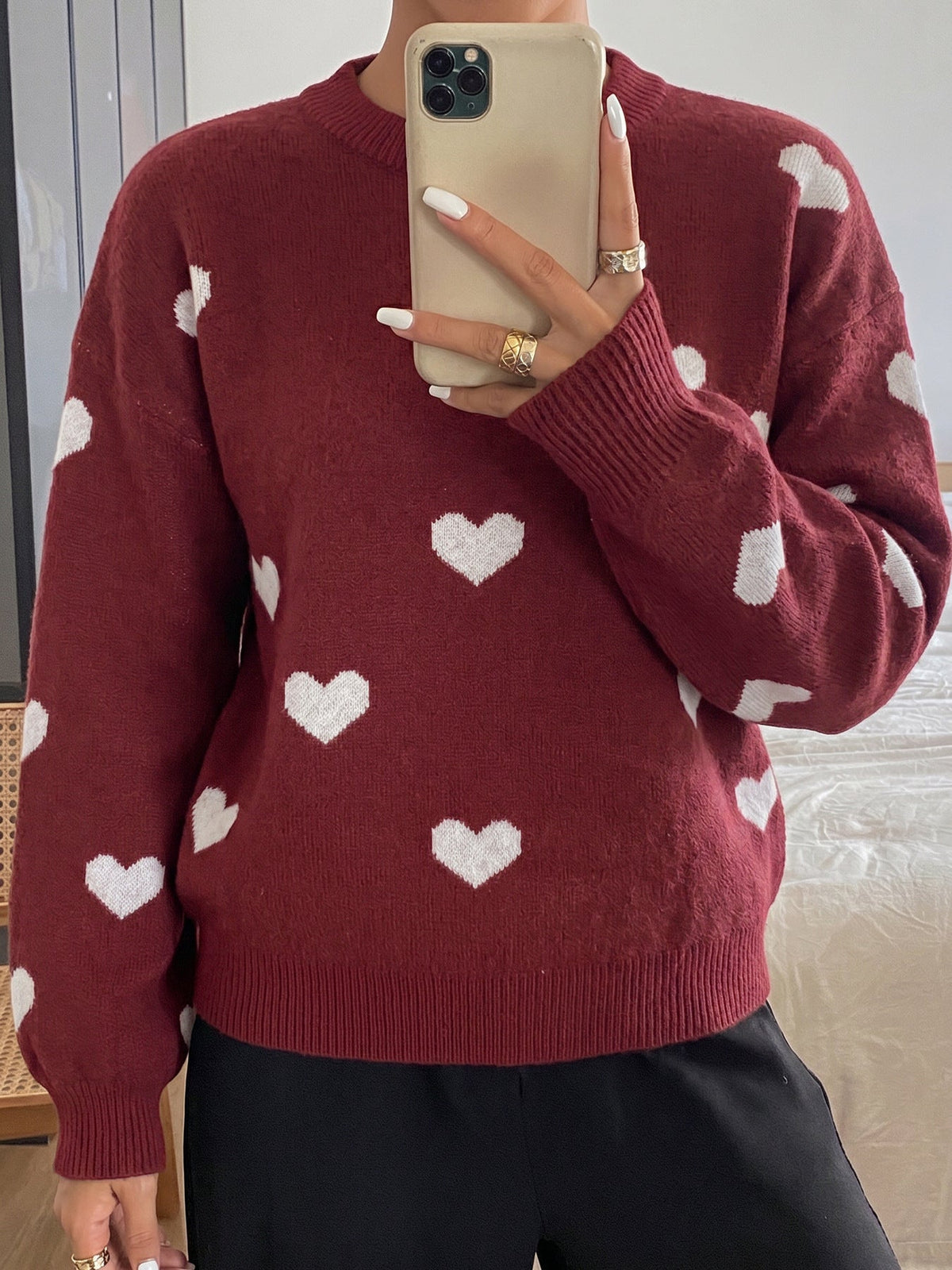 Women's Hearts Jumper in Burgundy, view 6