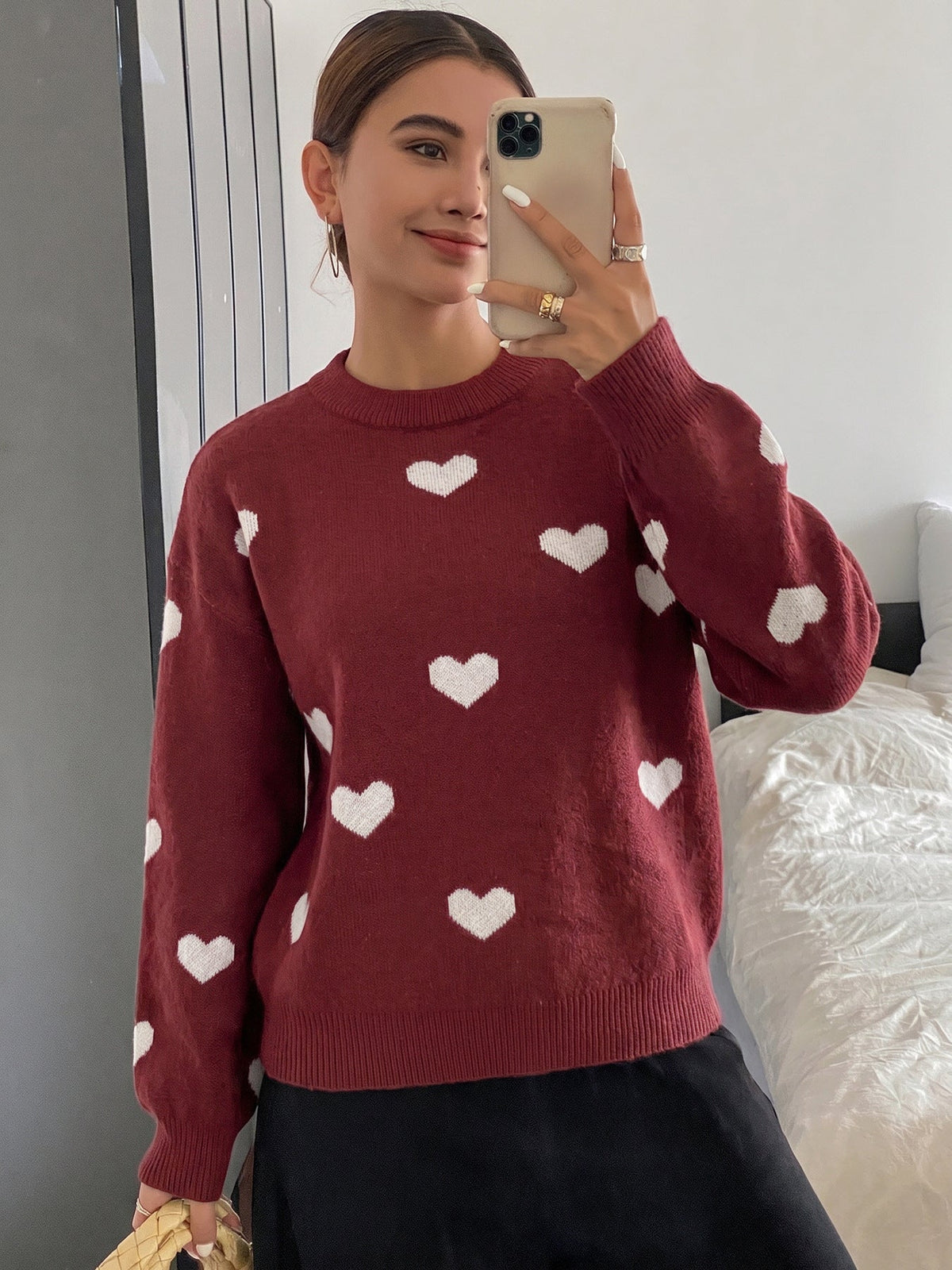 Women's Hearts Jumper in Burgundy