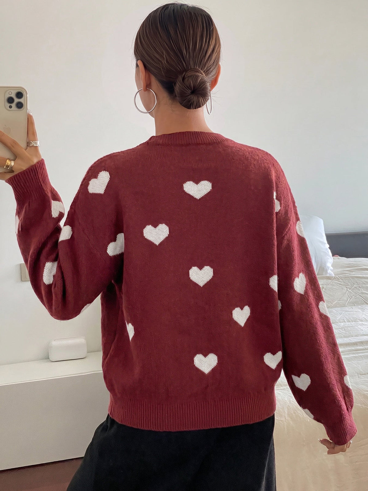 Women's Hearts Jumper in Burgundy, view 5