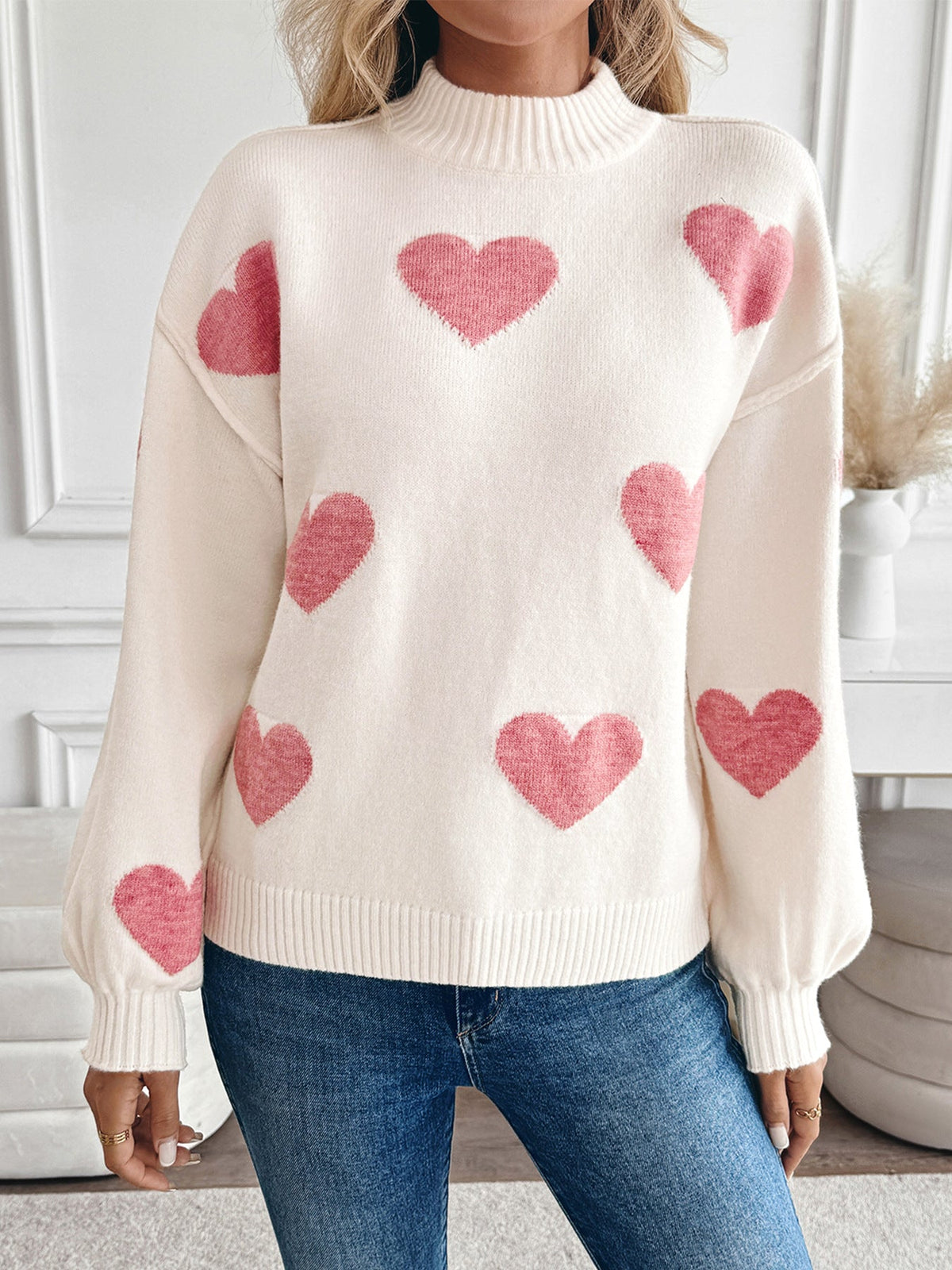 Women's Heart Print Jumper in Cream